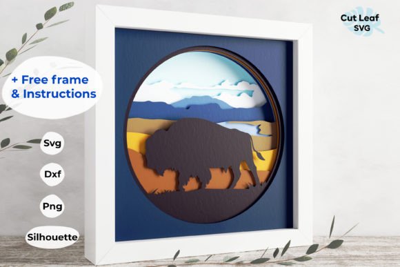3D Bison Shadow Box: Buffalo, Ox & Nature Art