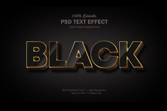 3D Black and Gold Color PSD Text Effect