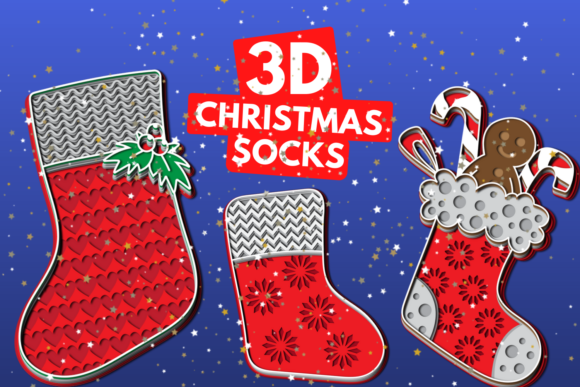 3D Christmas Socks SVG Bundle