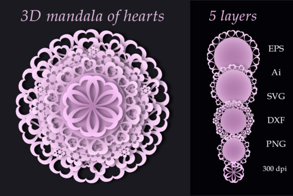 3D Mandala of Hearts: Files for Cutting