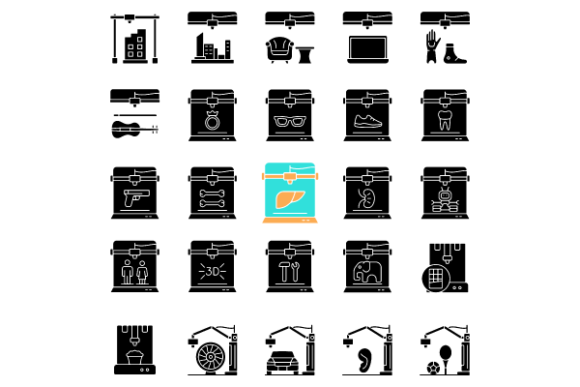 3D Printing Technology Glyph Icons Set