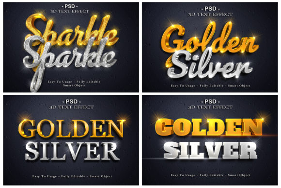 4 Pack Golden and Silver 3D Text Effect: Elevating Visual Impact Without Overcomplicating Design