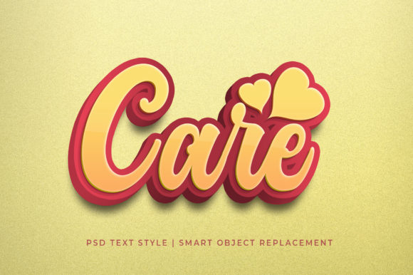 Care Love 3D Text Effect Mockup PSD