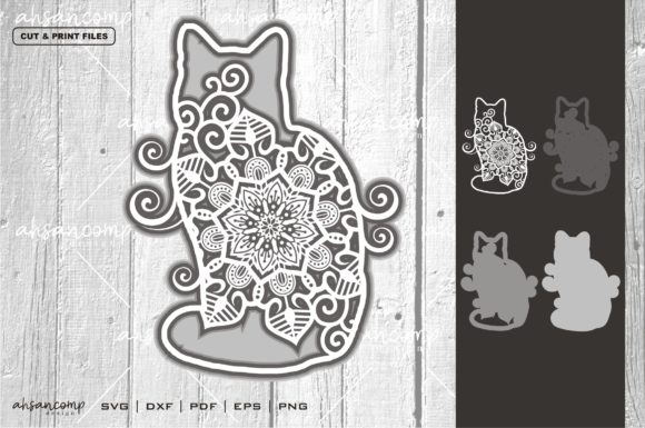 Cat Mandala Vector 3D Layered Design
