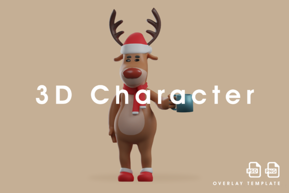 Christmas Deer 3D Cartoon Holding a Mug
