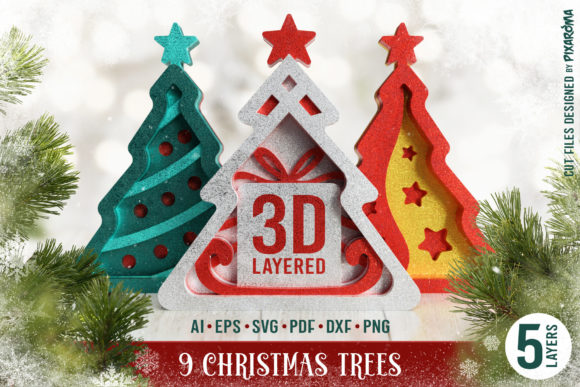 Christmas Trees 3D Layered SVG Cut Files: Elevate Your Holiday Crafting with Precision and Depth