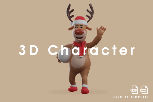 Happy 3D Christmas Deer Holding Snowball